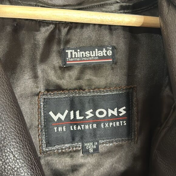 Vtg Wilsons thinsulate Leather jacket Asymmetrical Zip Lined chocolate Brown S - Picture 10 of 16